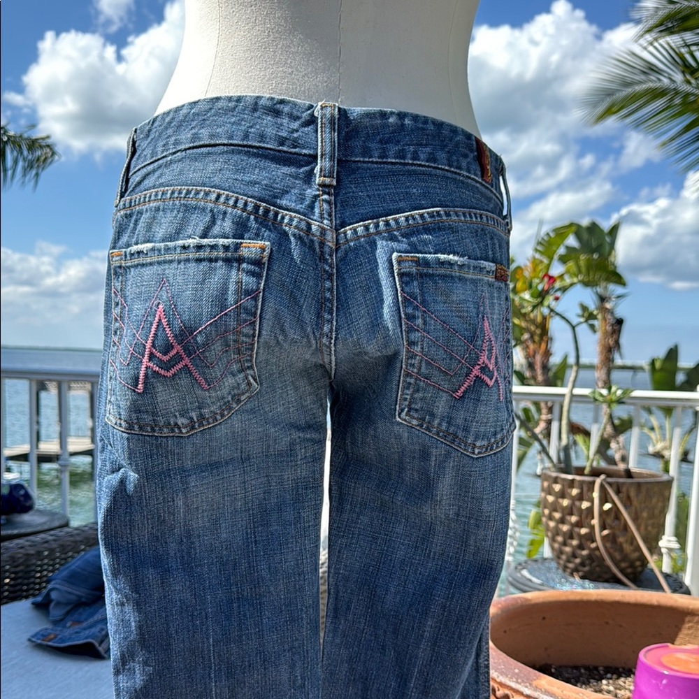 7 for all mankind Women's Blue Jeans with Pink Stitching